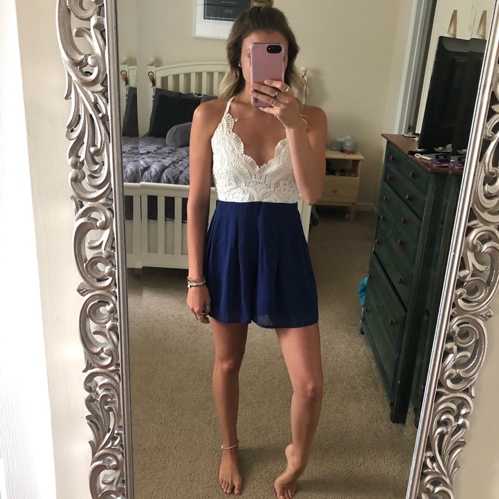 White lace and blue romper!